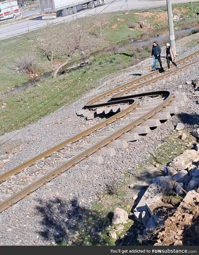 Railway track after the recent earthquake in Turkey