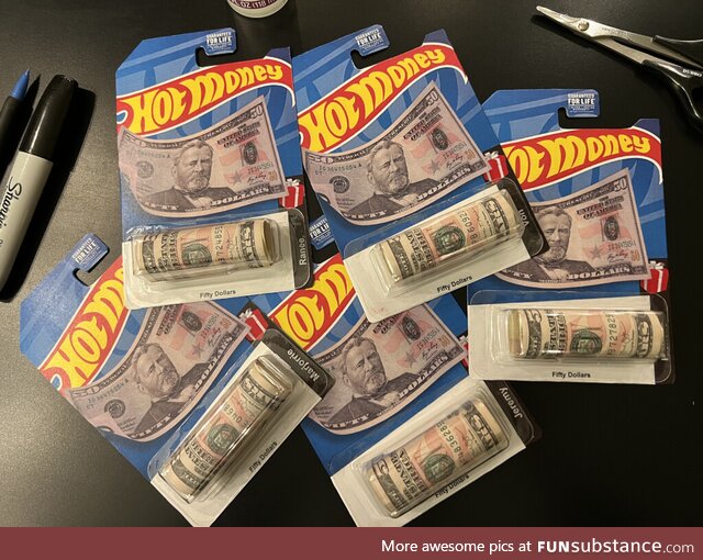 Custom Hot Wheels packaging for cash presents