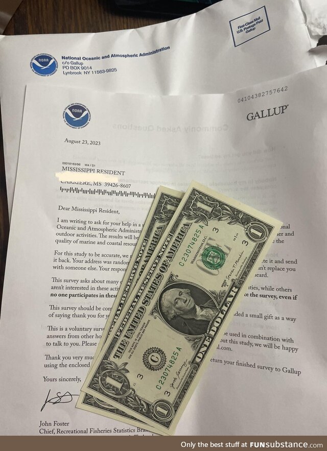 If you receive this survey, there are s 2$ cash inside so don’t throw it away