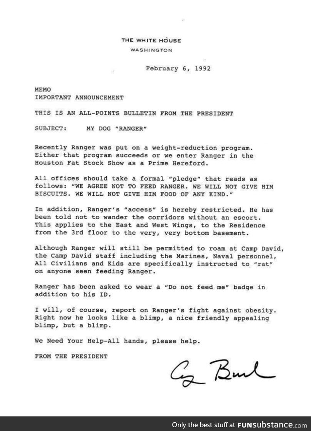 George H.W. Bush dog Ranger needed a diet, here’s the memo he sent to the White House