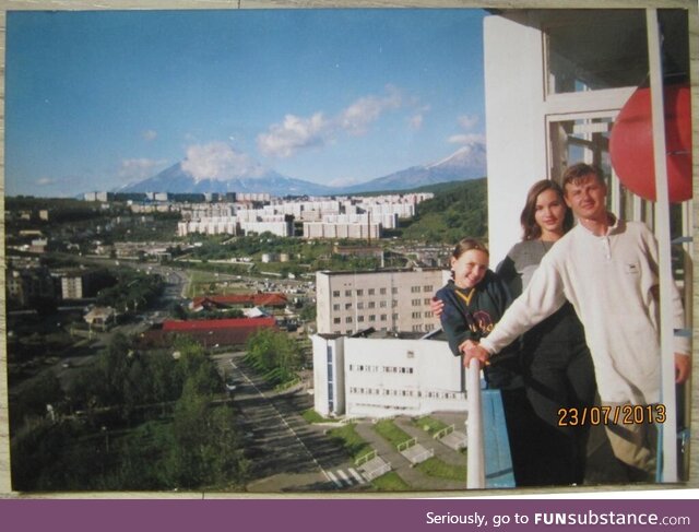 On the balcony of an apartment in a high-rise building in Petropavlovsk-Kamchatsky, 2000
