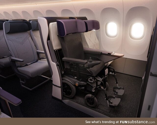 Plane Seat developed where wheelchair users can sit in their own gear