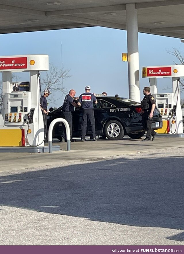 This cop locked himself out of his squad car and had to call the fire department to help