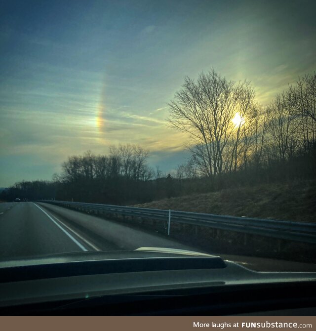 [OC] A sundog, or parahelion is a refreaction of ice crystals in the atmosphere