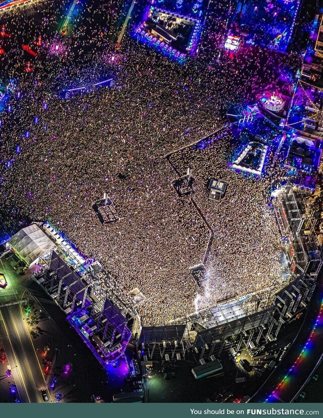 An aerial view of Martin Garrix's set at EDC Las Vegas