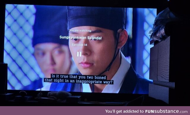 Girlfriend like to watch Korean dramas. I think the sub meant to read "bonded."
