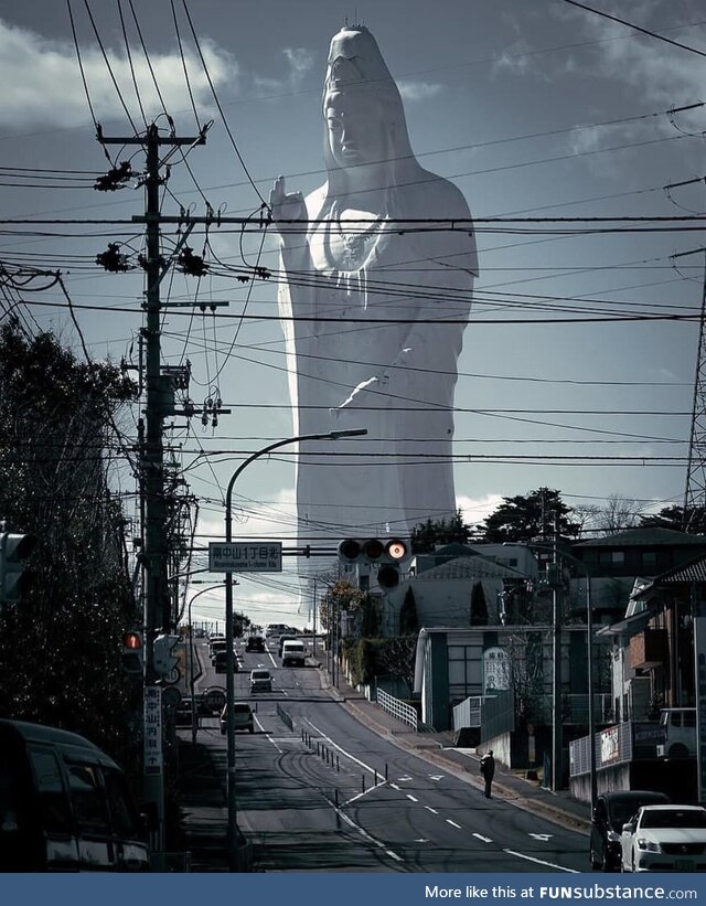 The otherworldly statue of Bodhisattva Kannon in Sendai, Japan