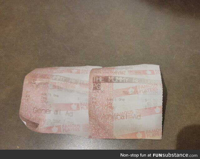 Went to the thrift store and bought a jacket, found 2 tickets to the Mummy returns from