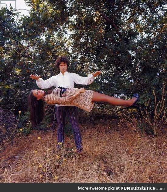 Jim Morrison making model Cathy Cristiansen levitate, 1968