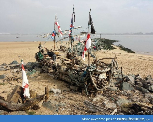 A pirate ship made from driftwood