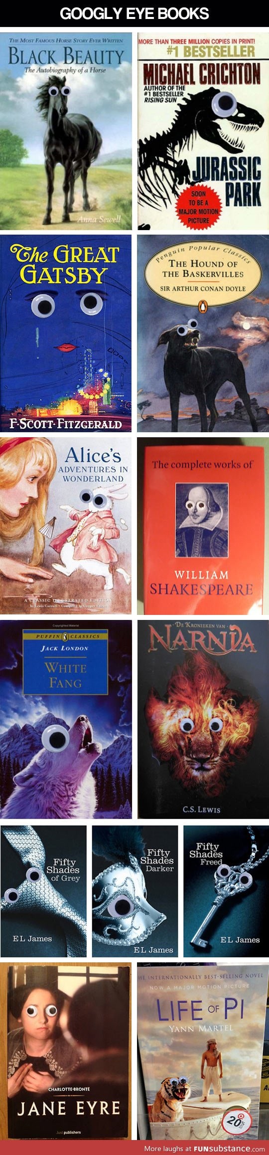 Book covers with googly eyes