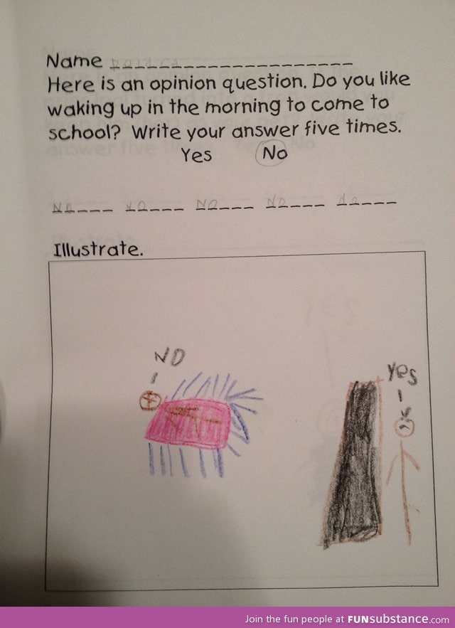 An accurate depiction of mornings in a household as drawn by a 6 yr old