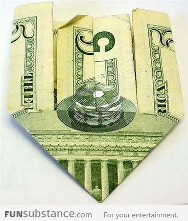 So a $5 bill when folded makes a picture of pancakes