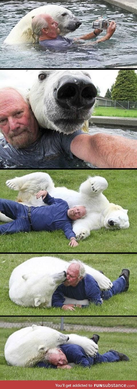 Polar bear and trainer