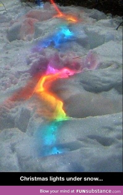Christmas lights under snow