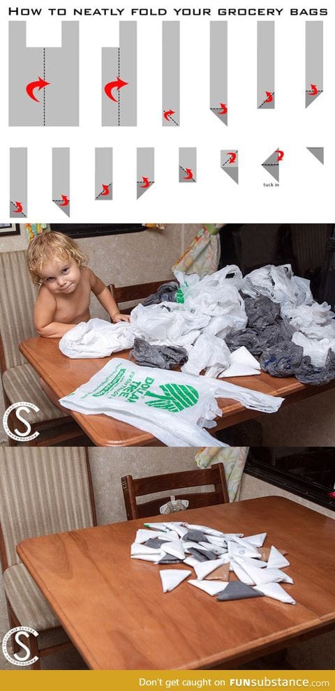 How to fold a grocery bag for space saving