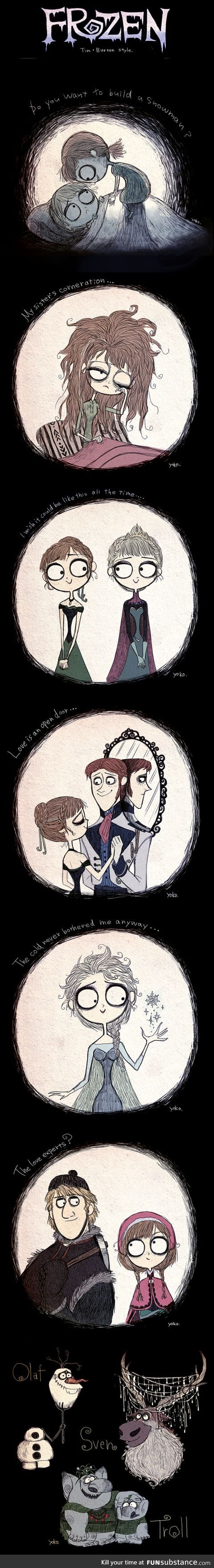 Disney’s Frozen Illustrated In The Style Of Tim Burton by YOKO