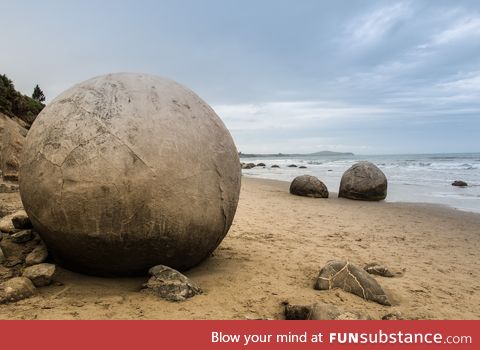 The naturally forming spherical boulders at Moeraki, New Zealand