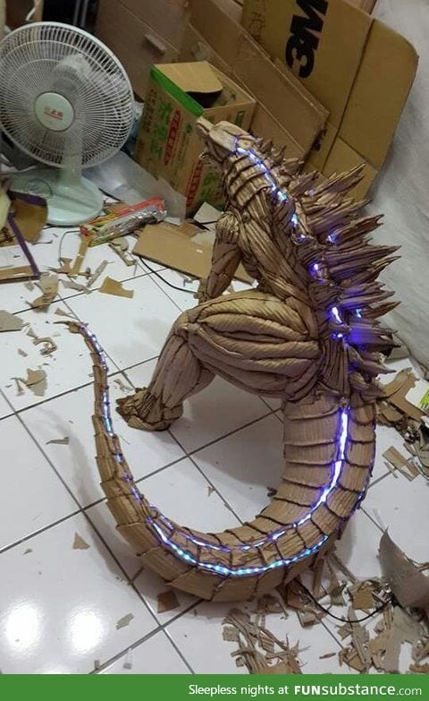 Godzilla made out of cardboard