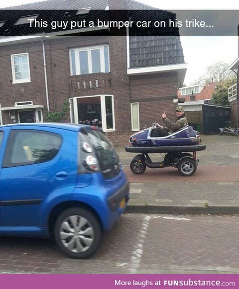 A bumper car on a trike