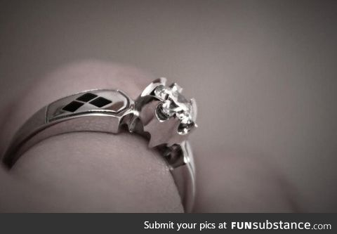 Harley Quinn engagement ring.