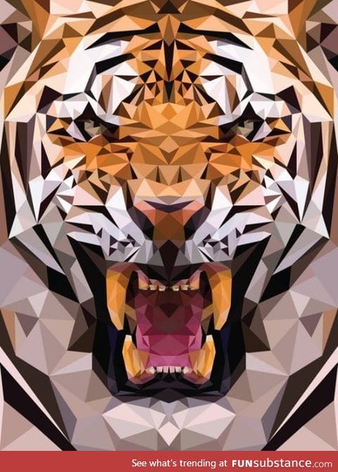 Geometric tiger made from triangles