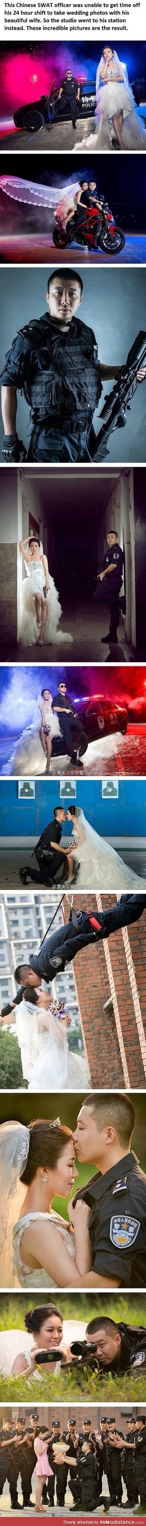 A police marriage photo shoot