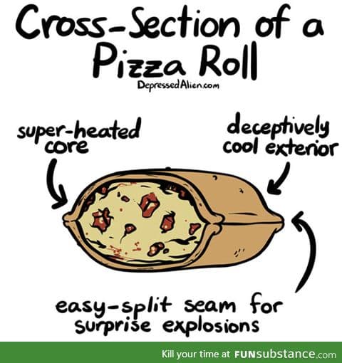 Cross-section of a pizza roll