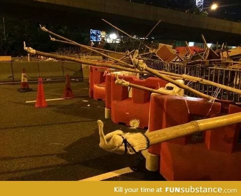 Protester barricade in Hong Kong