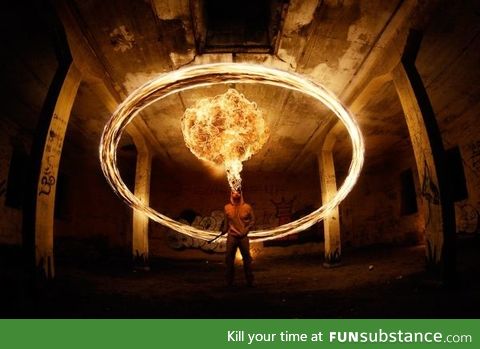 Long exposure of a fire dancer