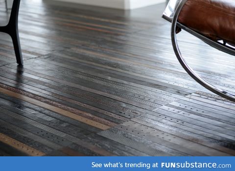 This floor is made from leather belts