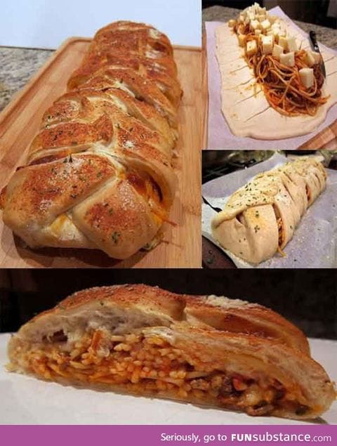 Spaghetti with cheese bread: Give me now
