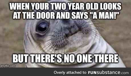 We're home alone, laying in bed when he pointed to the back door