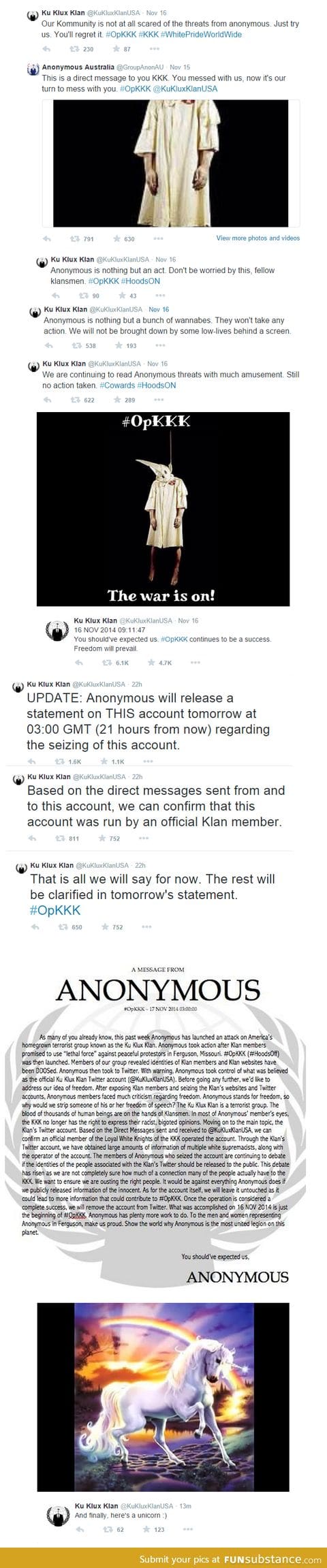 Anonymous seized the KKK's official twitter and it's pretty satisfying