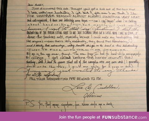 This girl's handwriting is the coolest thing I've seen all week