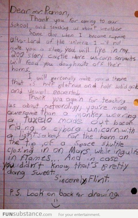 A letter to a weatherman by 4 year old- 'pretty dang sweet'
