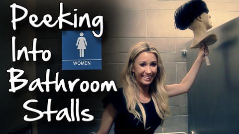 Peeking prank in the bathroom stall