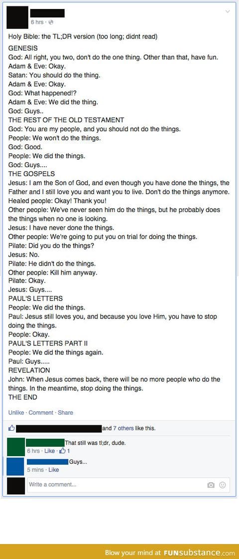 I read the entire Bible on facebook today