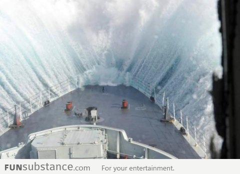 Up close look at a ship riding a storm