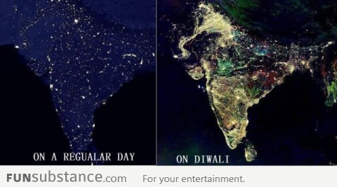 Satellite Image of India during Diwali
