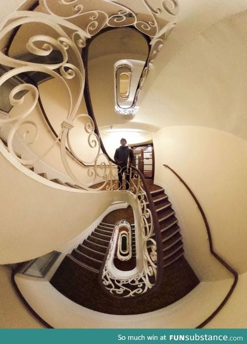 Looking up and down a stairwell at the same time