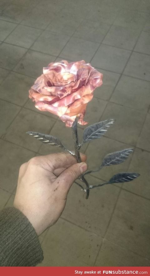 Rose made out of steel and copper
