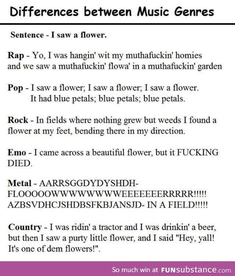 Lyrics of different music genres