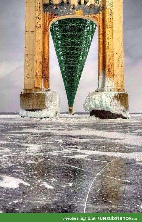 A picture under the Mackinaw Bridge in Michigan