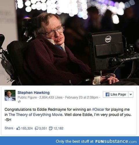 Stephen Hawking congratulates Eddie Redmayne in touching Facebook post