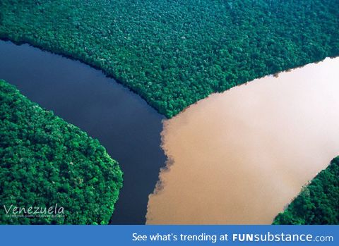 Orinoco river meets Caroni river in Venezuela