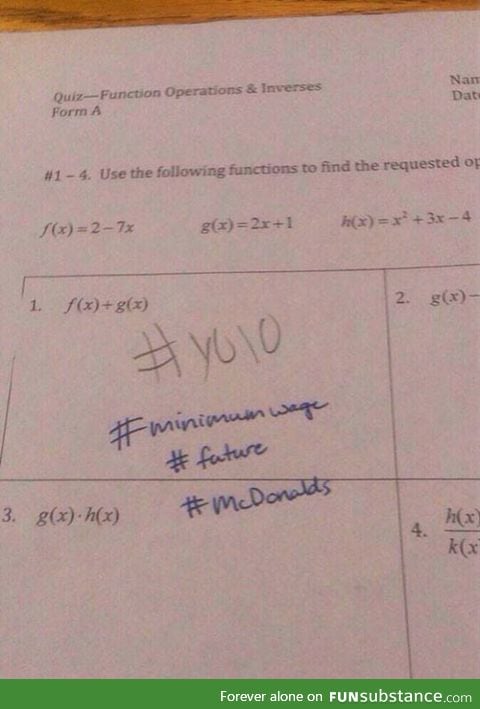 Writing yolo on a math quiz