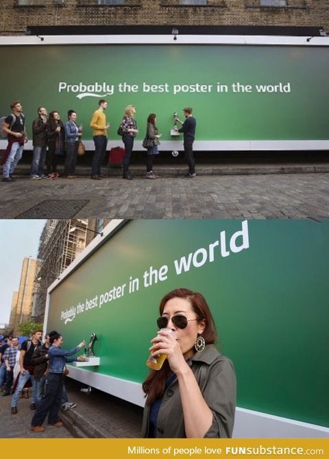 A Carlsberg poster that dispenses free beer