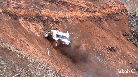 Custom Icelandic cars climbing almost vertical slopes