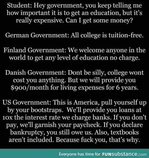 A student asks his government for money to go to college/university